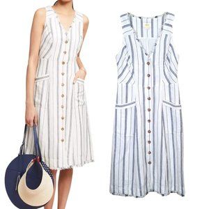 Anthropologie Maeve Raw hem Textured Stripe Midi Dress Size  US 4 bottom down